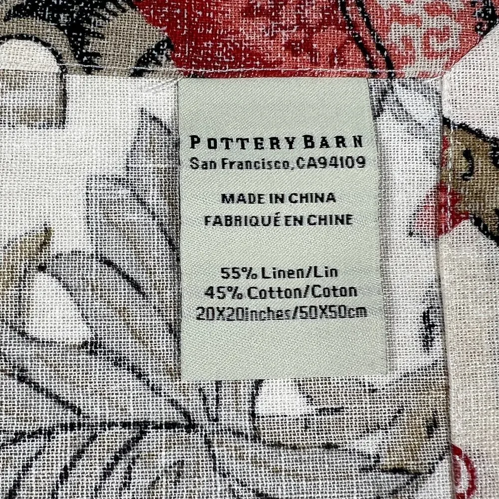 POTTERY BARN Floral Napkins Set of 4 Linen Cotton Red Gray Botanical 20x20